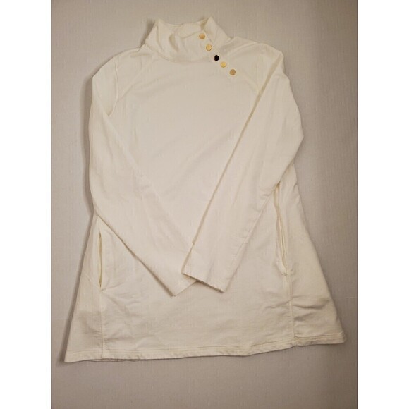 SUSAN Graver Weekend Comfy Cotton Mock Turtle Neck White Suze Small Pockets - Picture 1 of 4